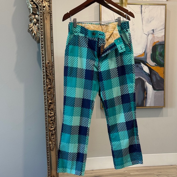 Men's Plaid Teal & Navy Chinos 32x30